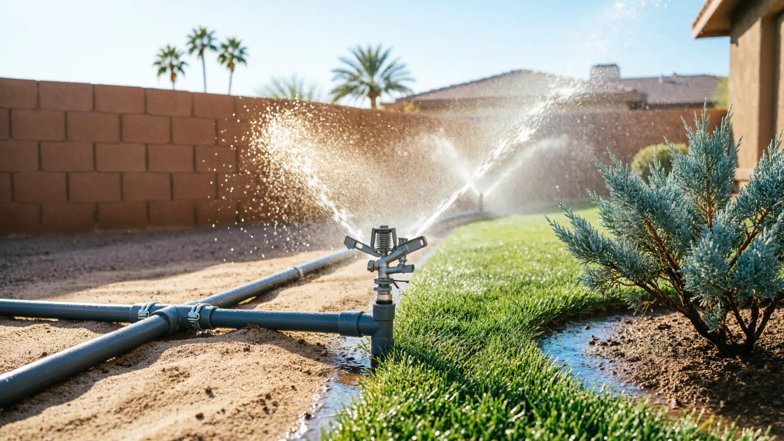 Professional irrigation system installation in a Mesa, AZ residential yard
