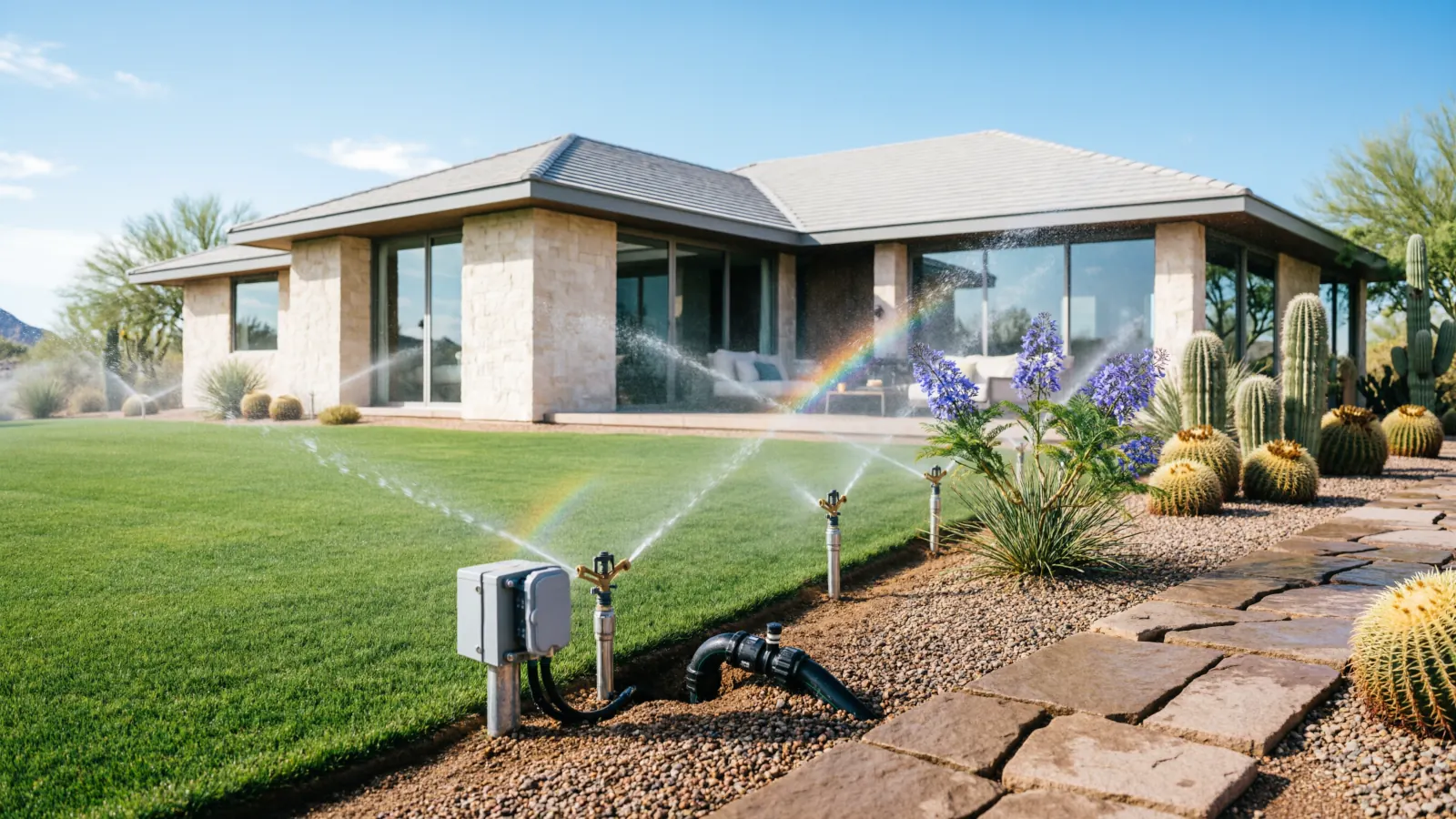 Front yard irrigation system installation in Scottsdale, AZ